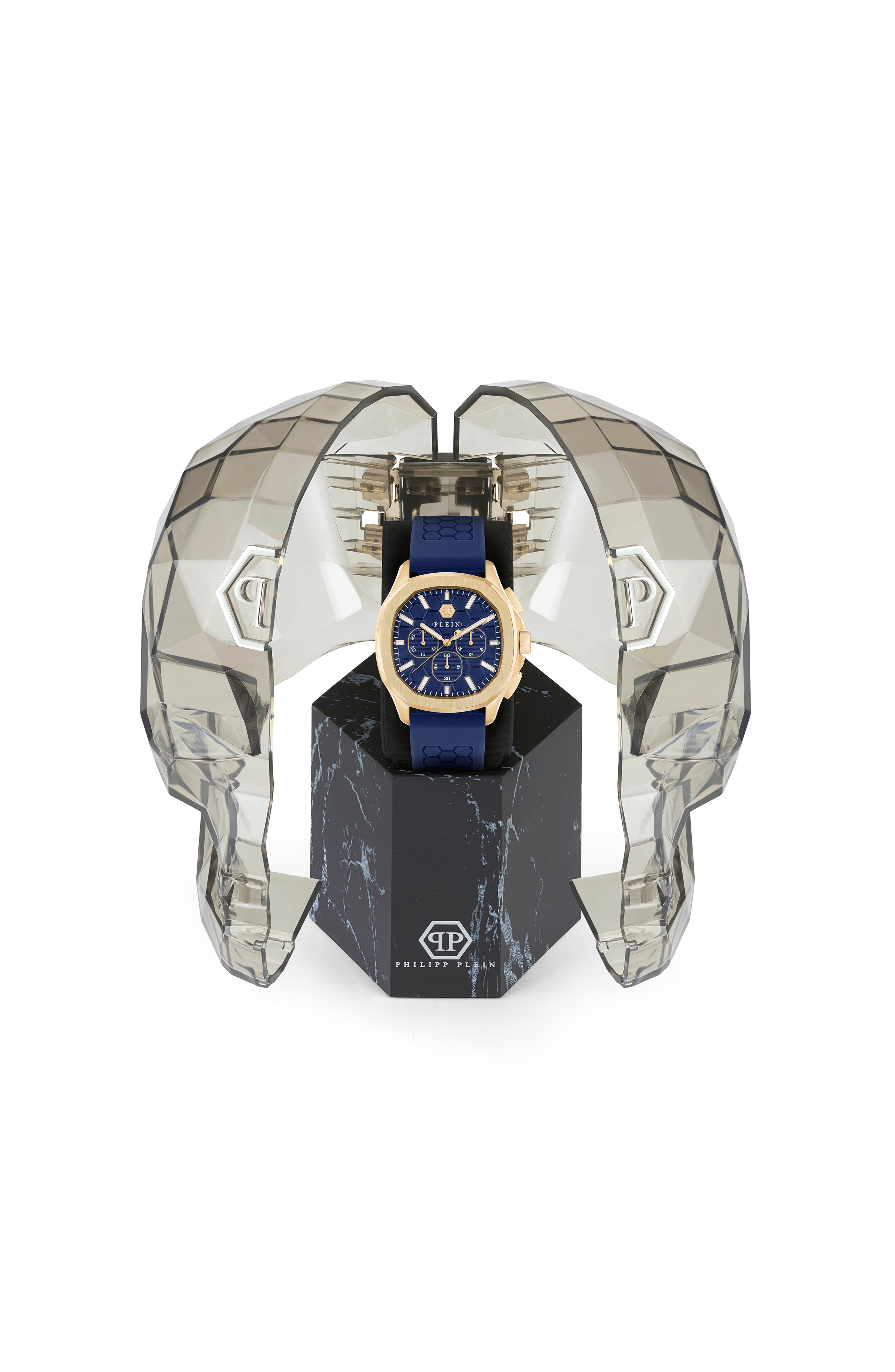 Philipp Plein Mens IP Yellow Gold 44mm Strap Fashion Watch