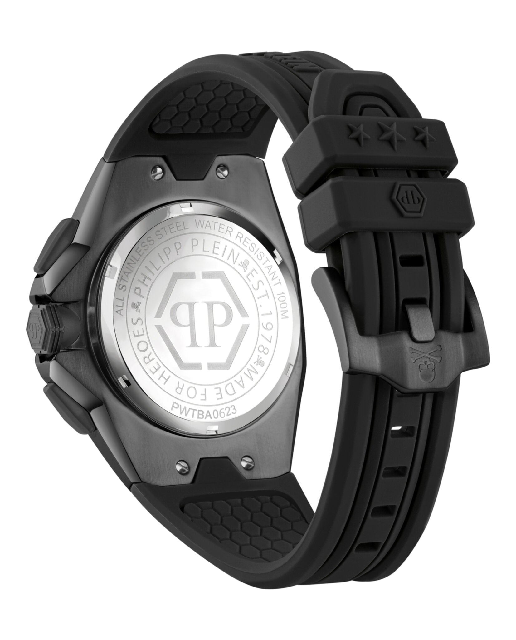 Philipp Plein Mens Octagon Black 44mm Strap Fashion Watch