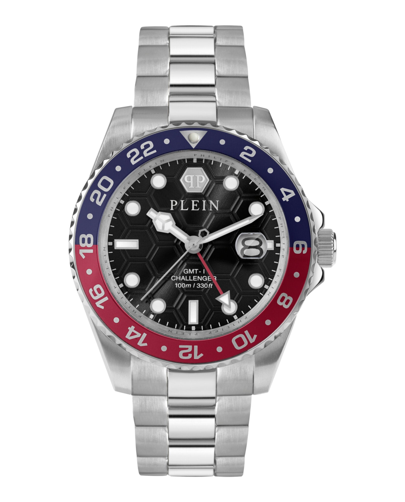 Philipp Plein Mens GMT-I Challenger Stainless Steel 44mm Bracelet Fashion Watch Stainless Steel