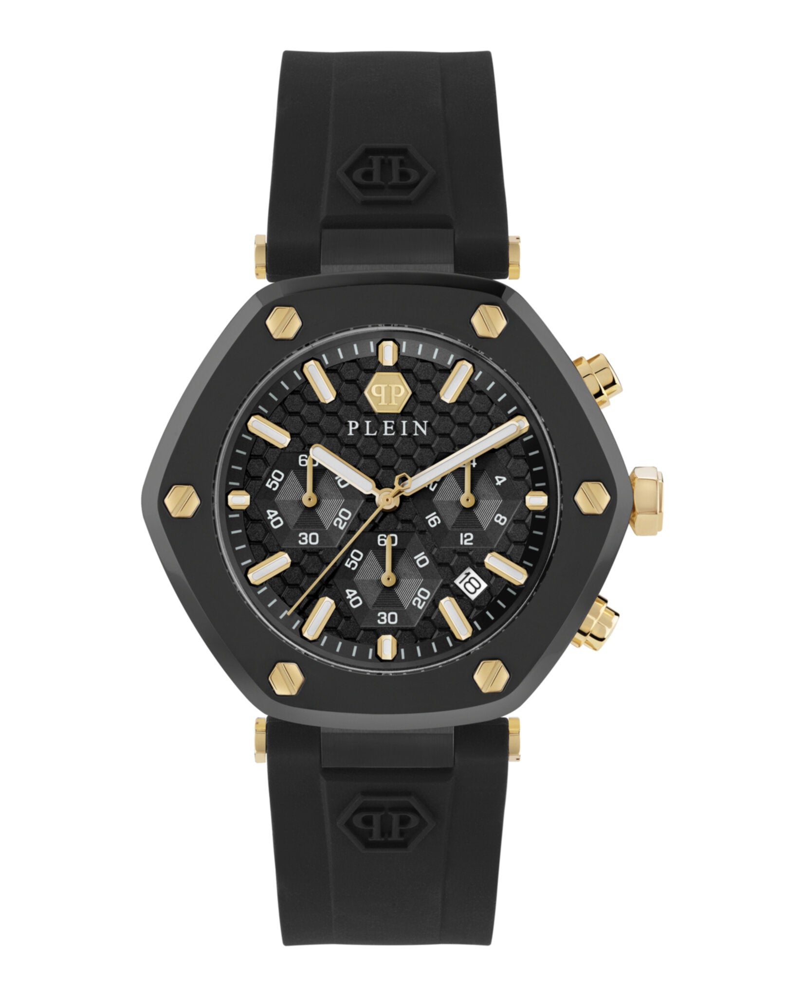 Philipp Plein Mens The Hexagon Black 42mm Strap Fashion Watch