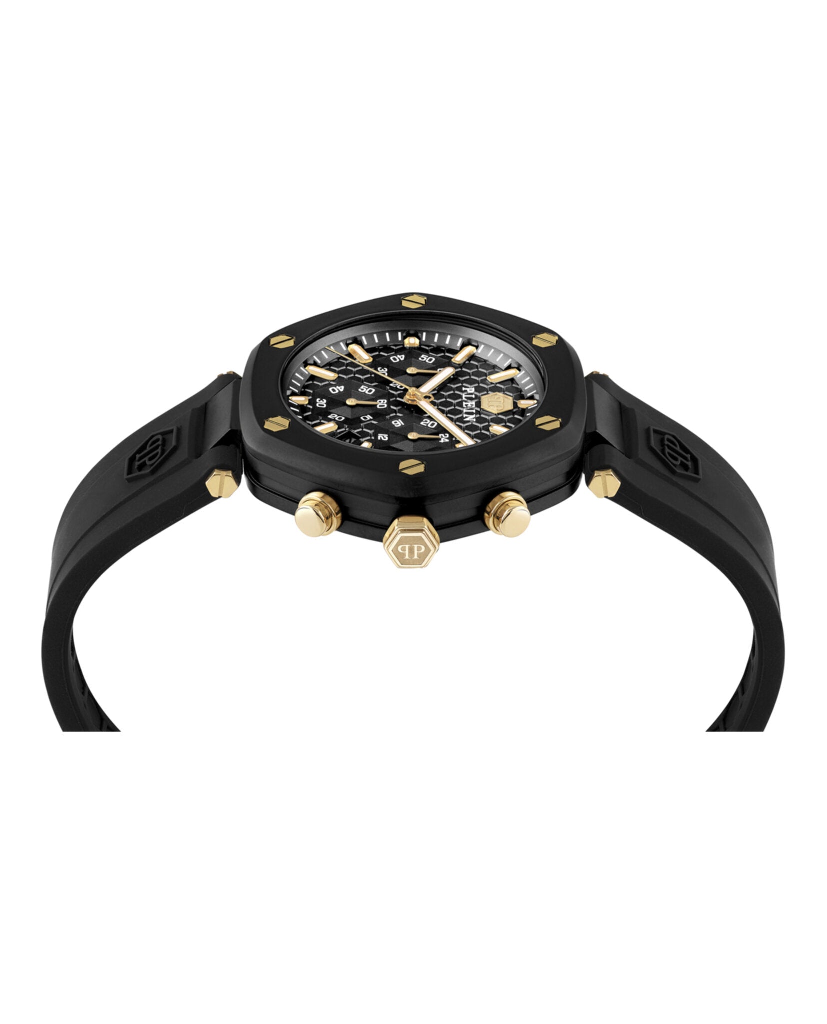 Philipp Plein Mens The Hexagon Black 42mm Strap Fashion Watch