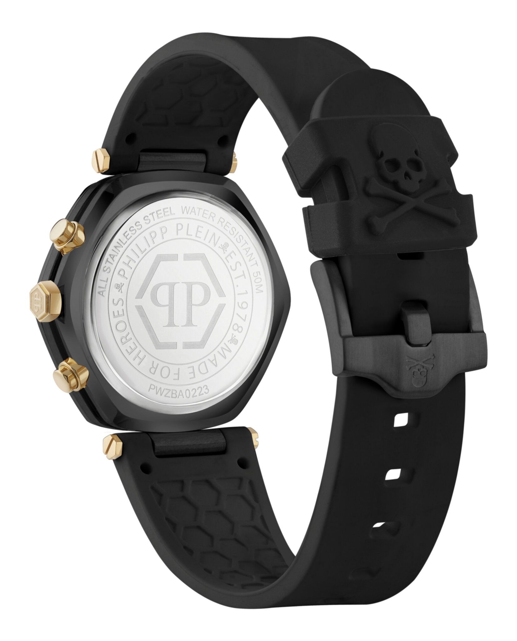 Philipp Plein Mens The Hexagon Black 42mm Strap Fashion Watch