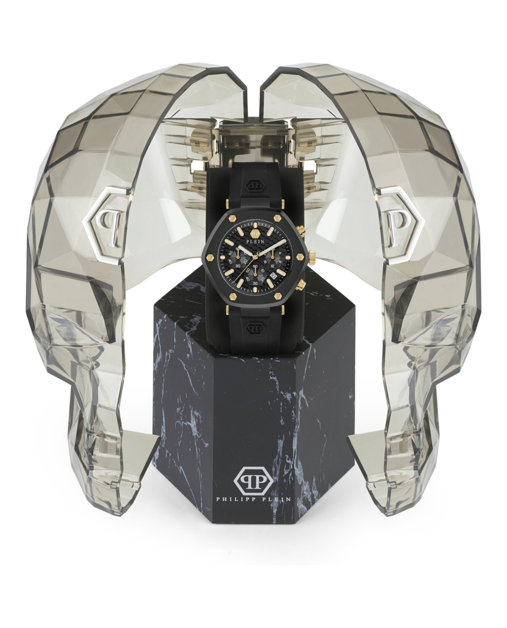 Philipp Plein Mens The Hexagon Black 42mm Strap Fashion Watch
