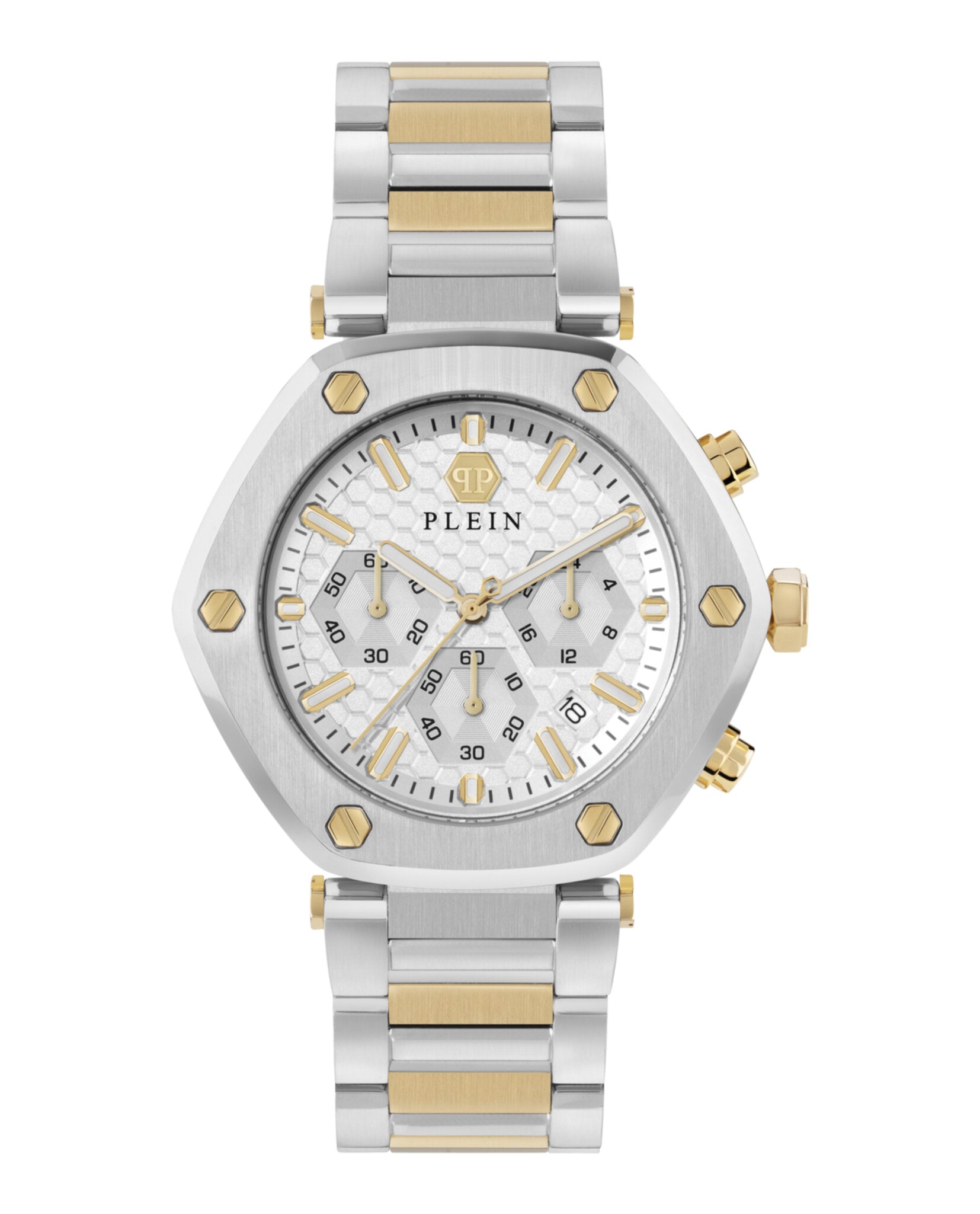 Philipp Plein Mens The Hexagon Two Tone 42mm Bracelet Fashion Watch