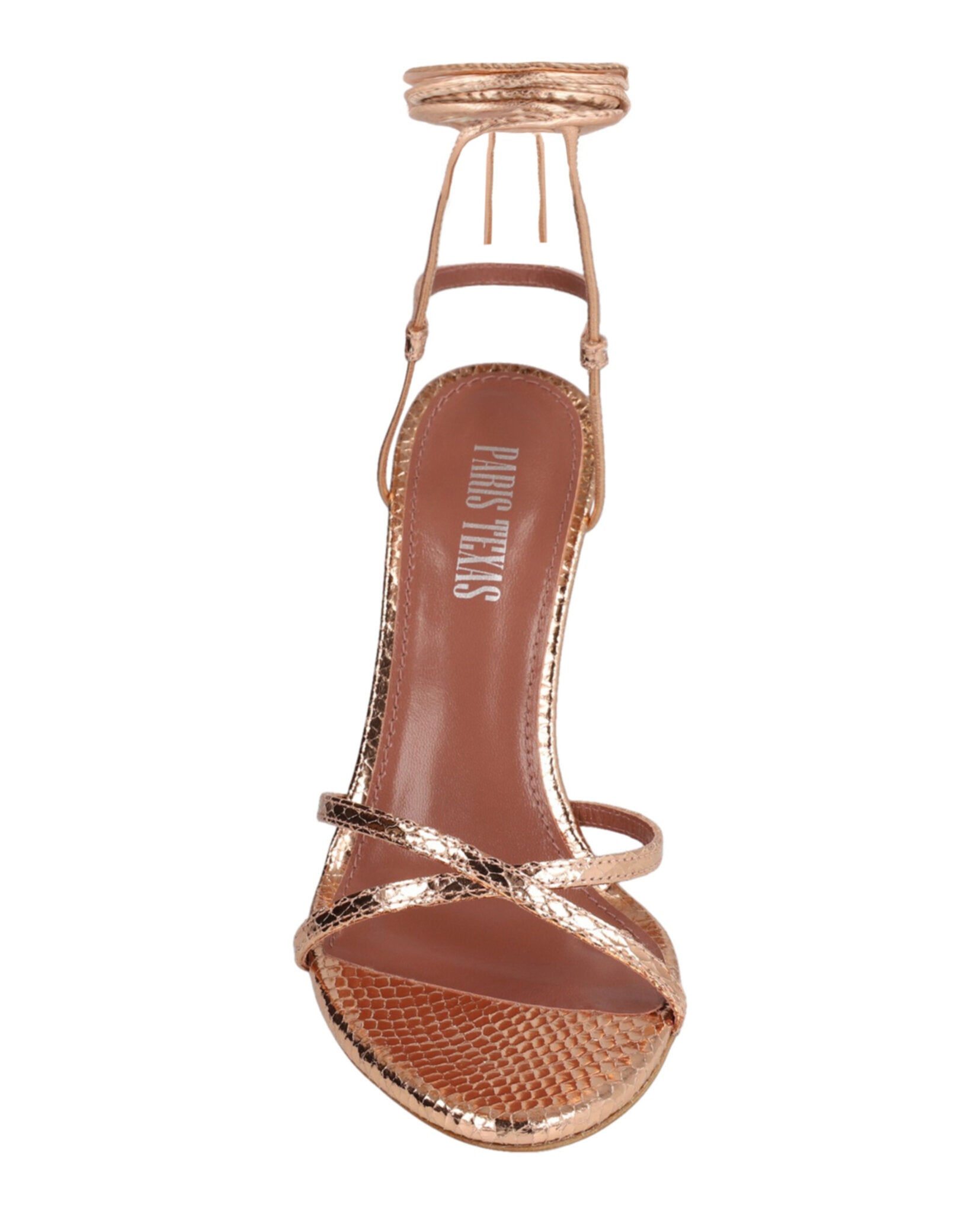 Paris Texas Womens Linda Metallic Python Print Lace-Up Sandals