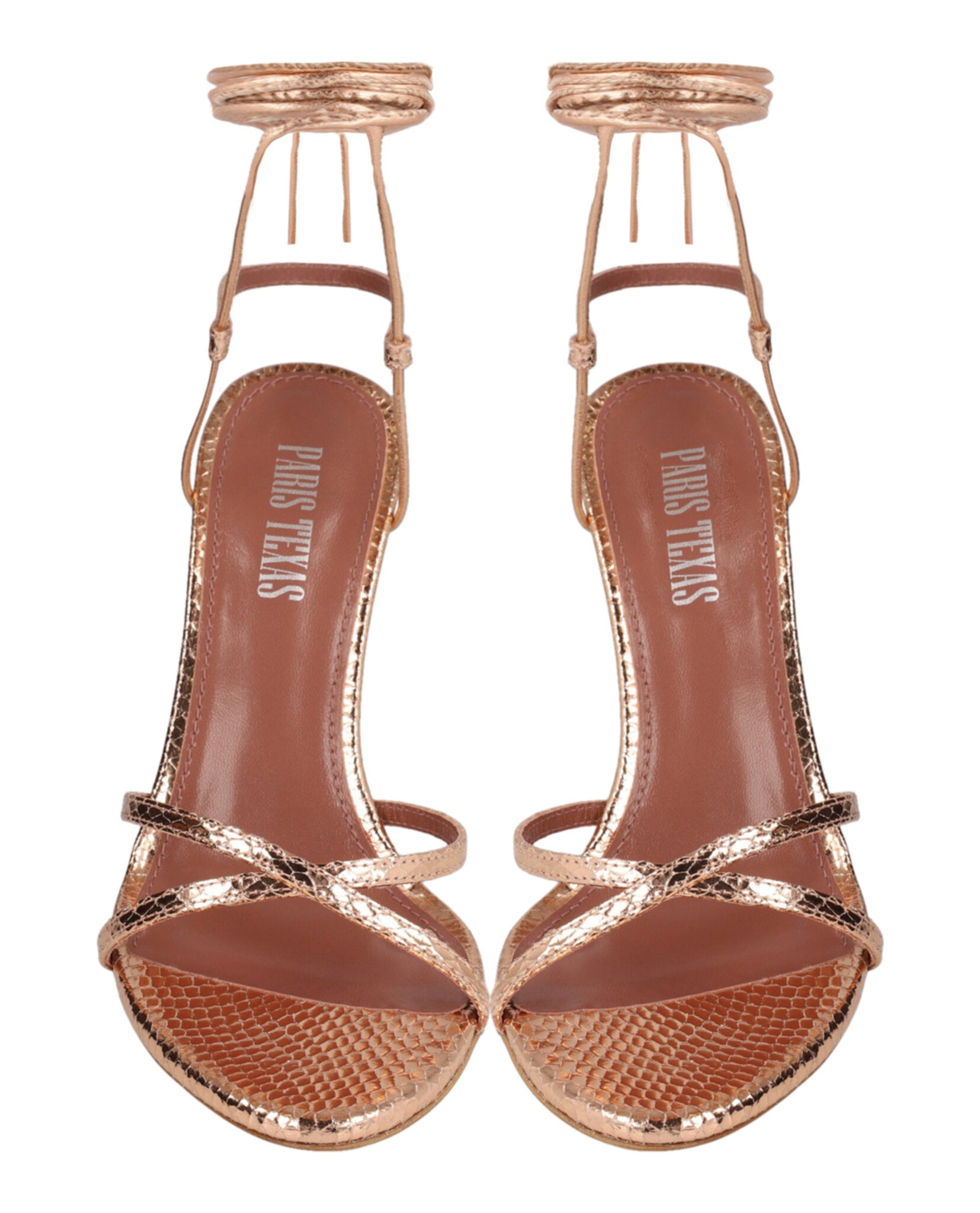 Paris Texas Womens Linda Metallic Python Print Lace-Up Sandals