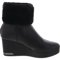 POWELL WEDGE BOOTIE Womens Faux Fur Lined Faux Leather Wedge Boots