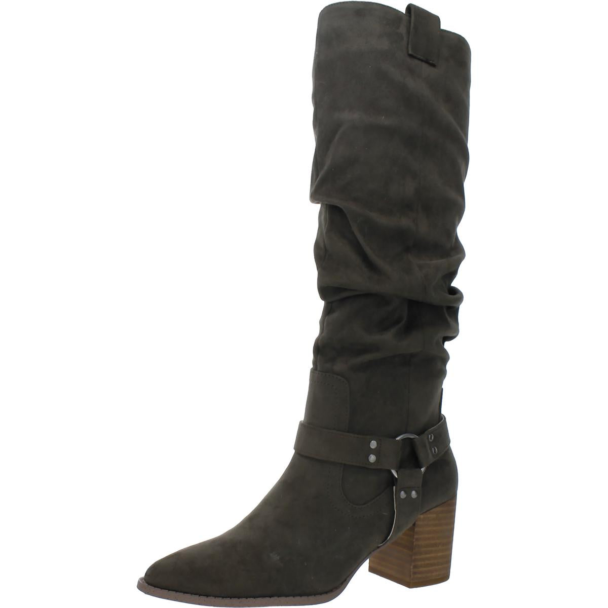 TAMLIN Womens Pointed toe Block heel Knee-High Boots Olive