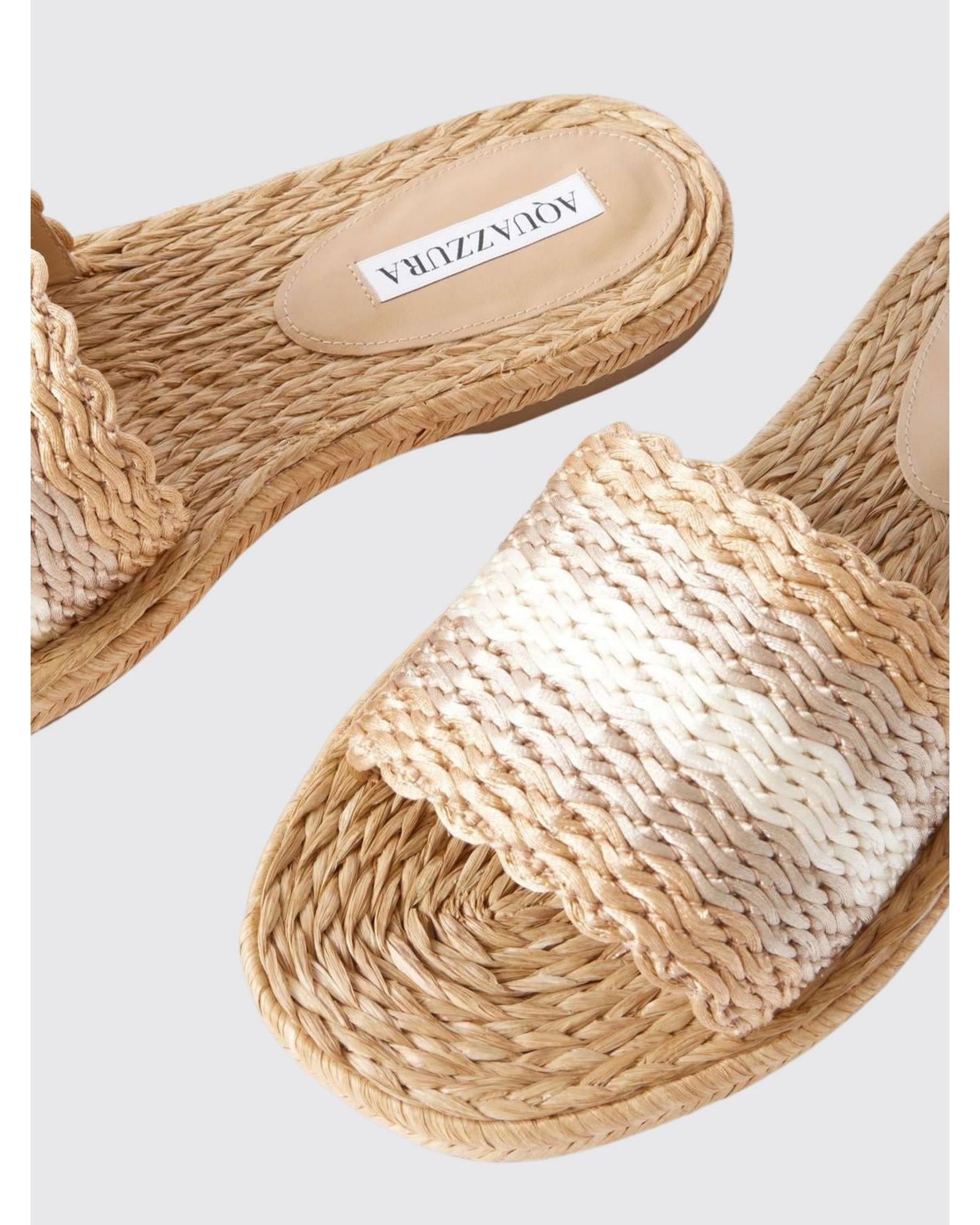 Aquazzura Raffia Jute Slides Women Natural Flat Sandals