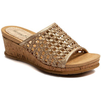FLOSSEY Womens Cork Wedge Sandals Soft Gold