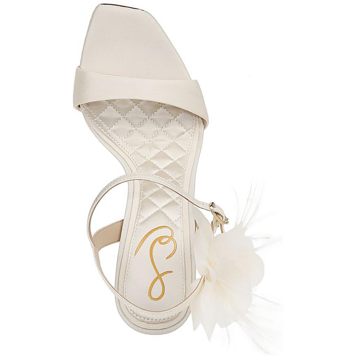 Leana Womens Satin Feathers Ankle Strap