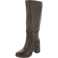 Genn-Align Womens Zipper Leather Knee-High Boots Chocolate Leather
