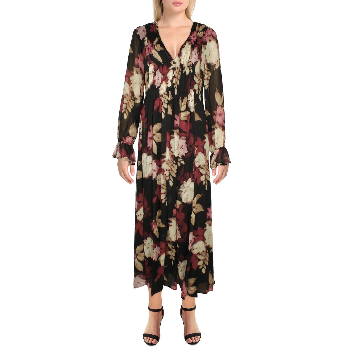 Womens Chiffon Floral Midi Dress