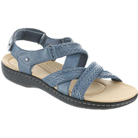 Laurieann Rena Womens Leather Criss-Cross Slingback Sandals Blue Combi