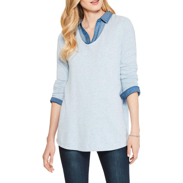 Womens Boat Neck Heathered Pullover Top