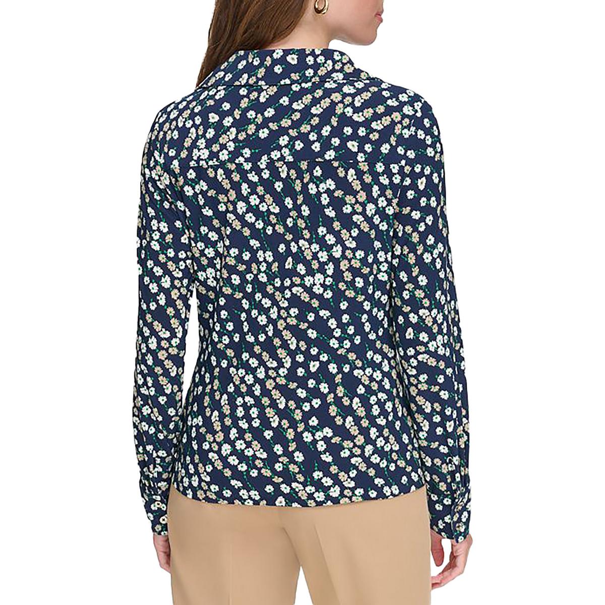 Womens Floral Print Collared Button-Down Top