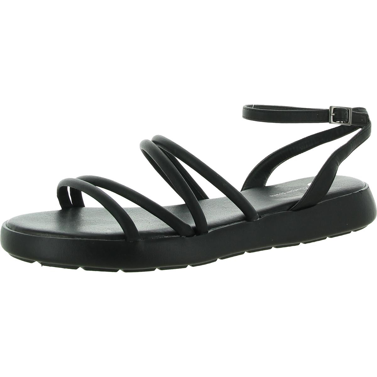 Womens Faux Leather Ankle Strap Flatform Sandals Black