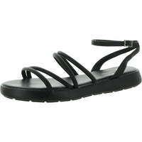 Womens Faux Leather Ankle Strap Flatform Sandals Black