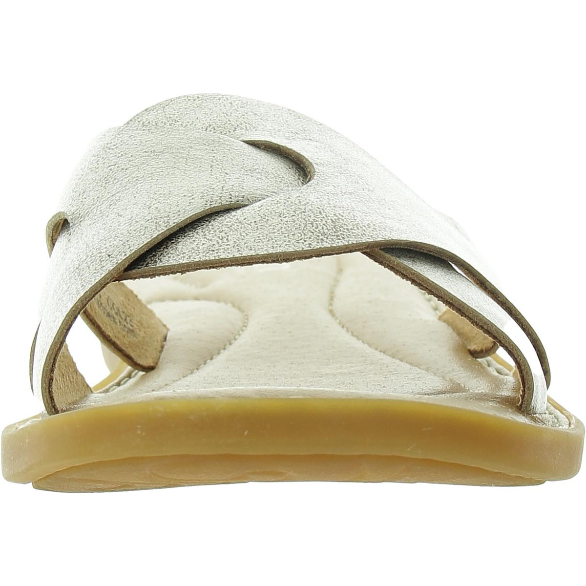 Womens Metallic Leather Slide Sandals