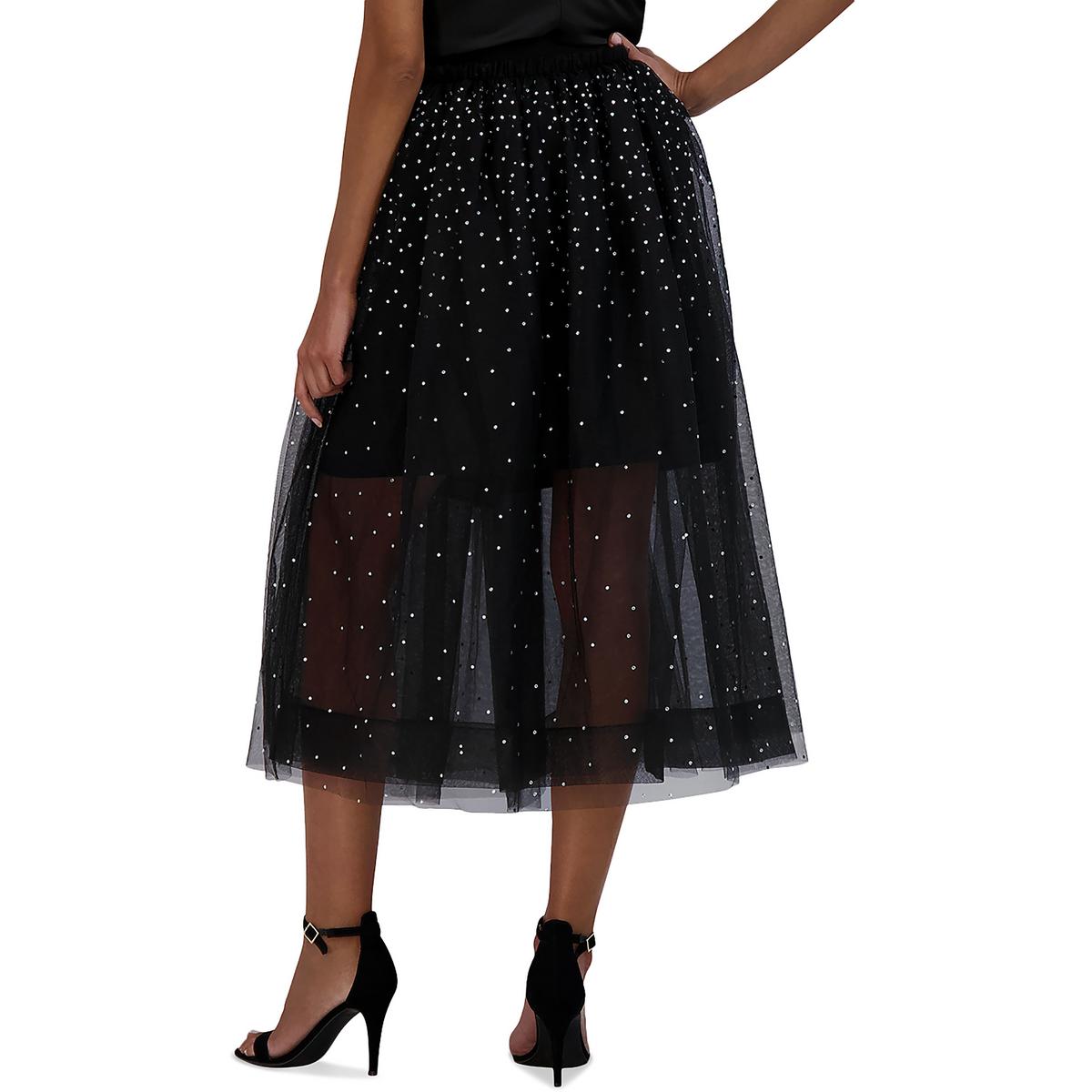 Womens Embellished Ruffled Midi Skirt