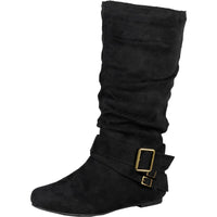 Chely Womens Faux Suede Slouch Mid-Calf Boots 7.5 Medium Black