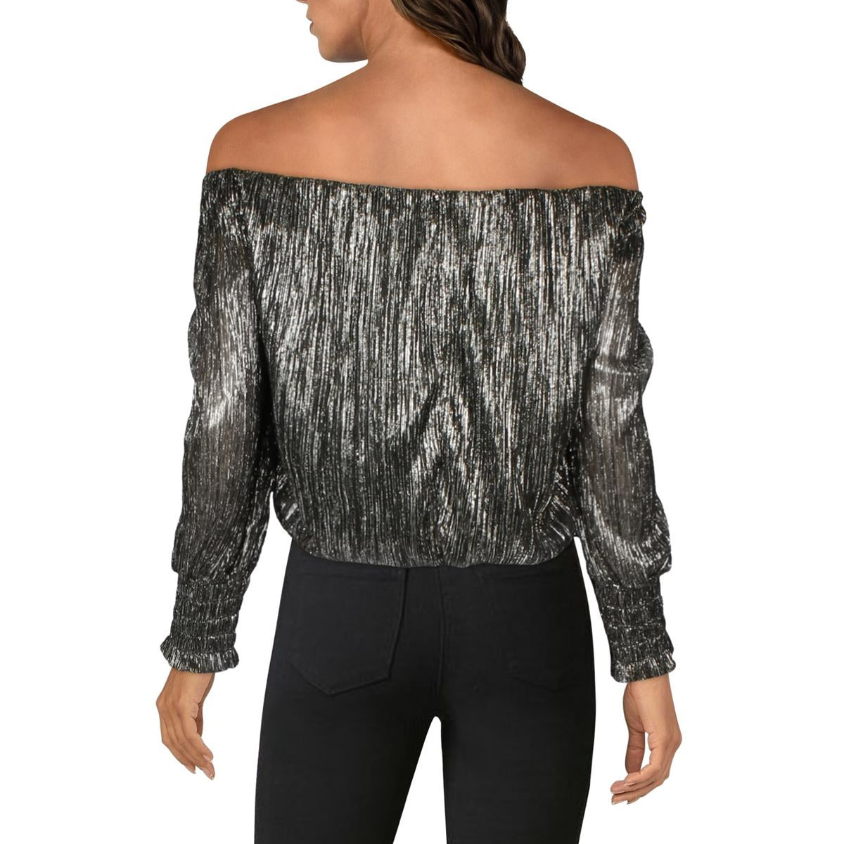 Womens Shirred Metallic Off The Shoulder