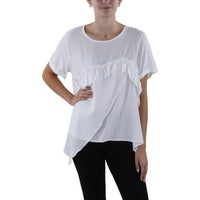Womens Ruffled Asymmetric Blouse One Size Fits All White