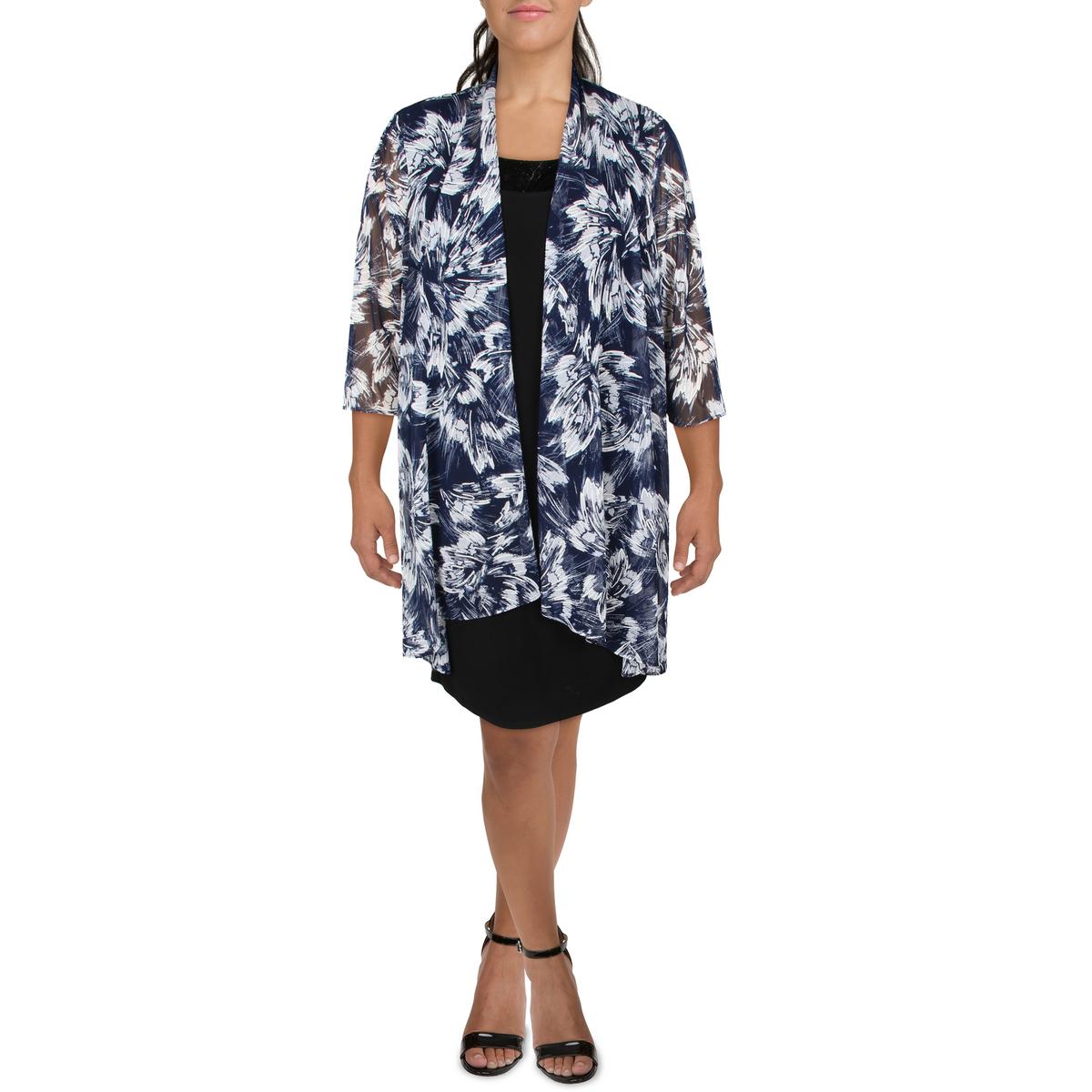 Plus Womens Mesh Printed Duster Blazer