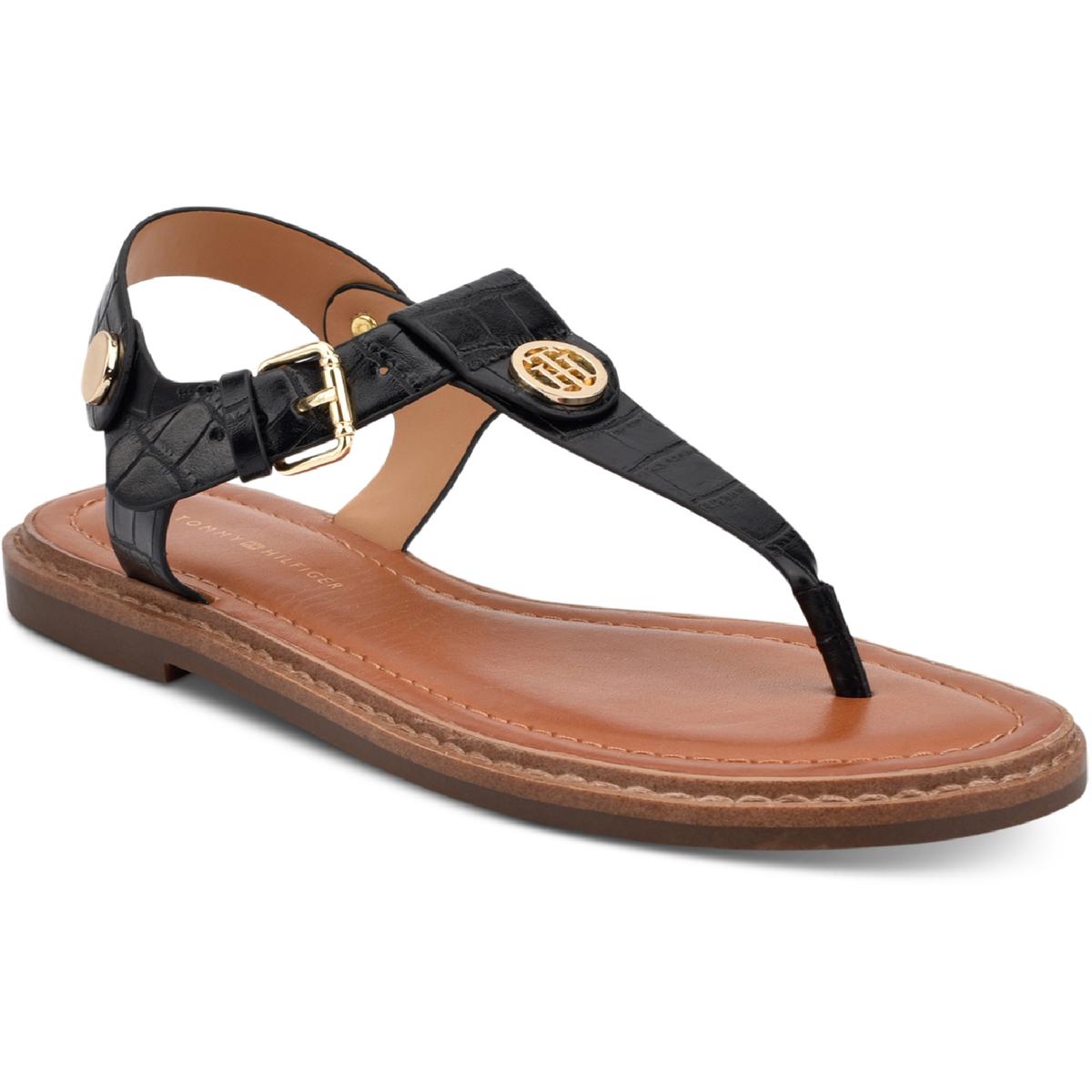 Bennia Womens Embellished Faux Leather Thong Sandals