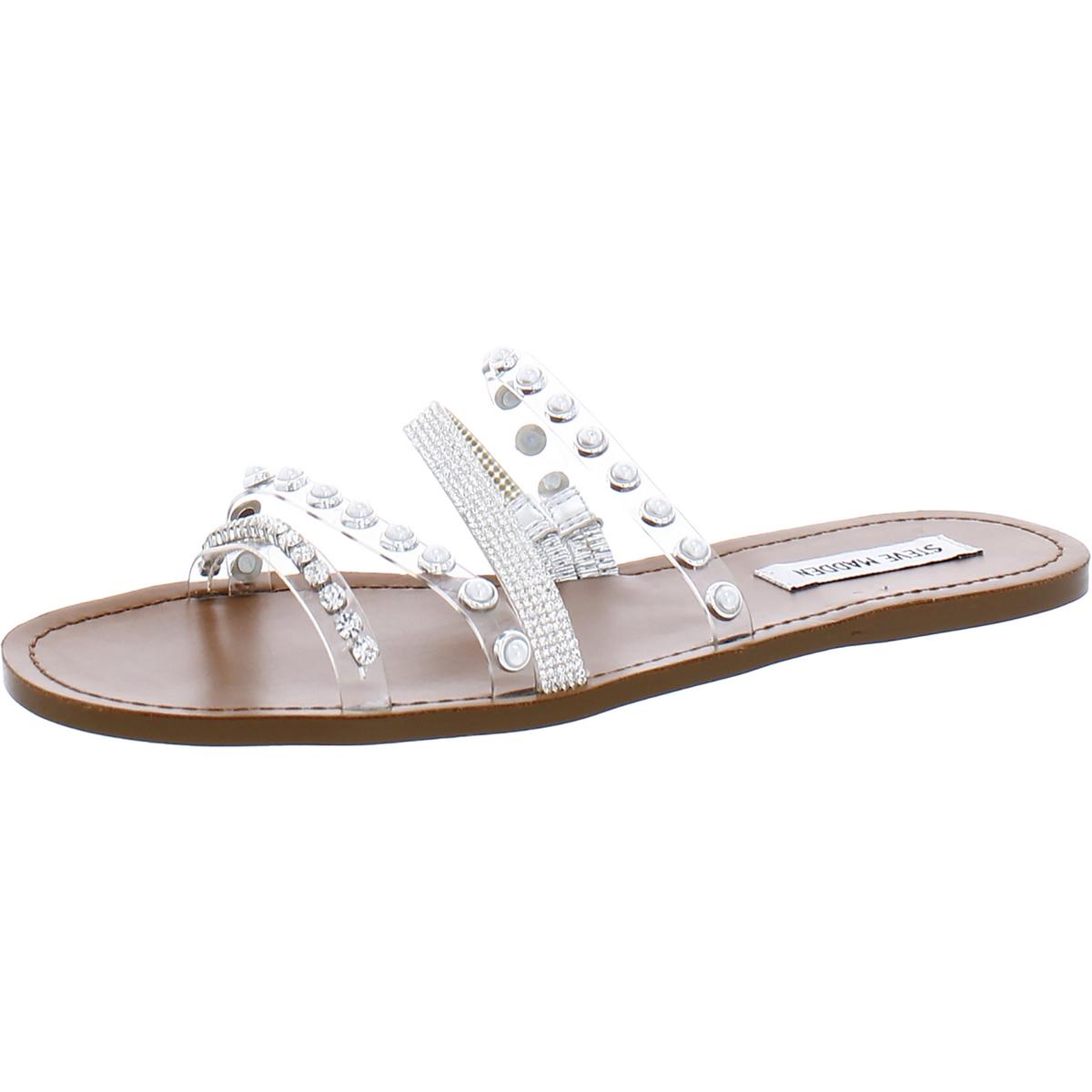 Attentive Womens Embellished Slip-On Slide Sandals