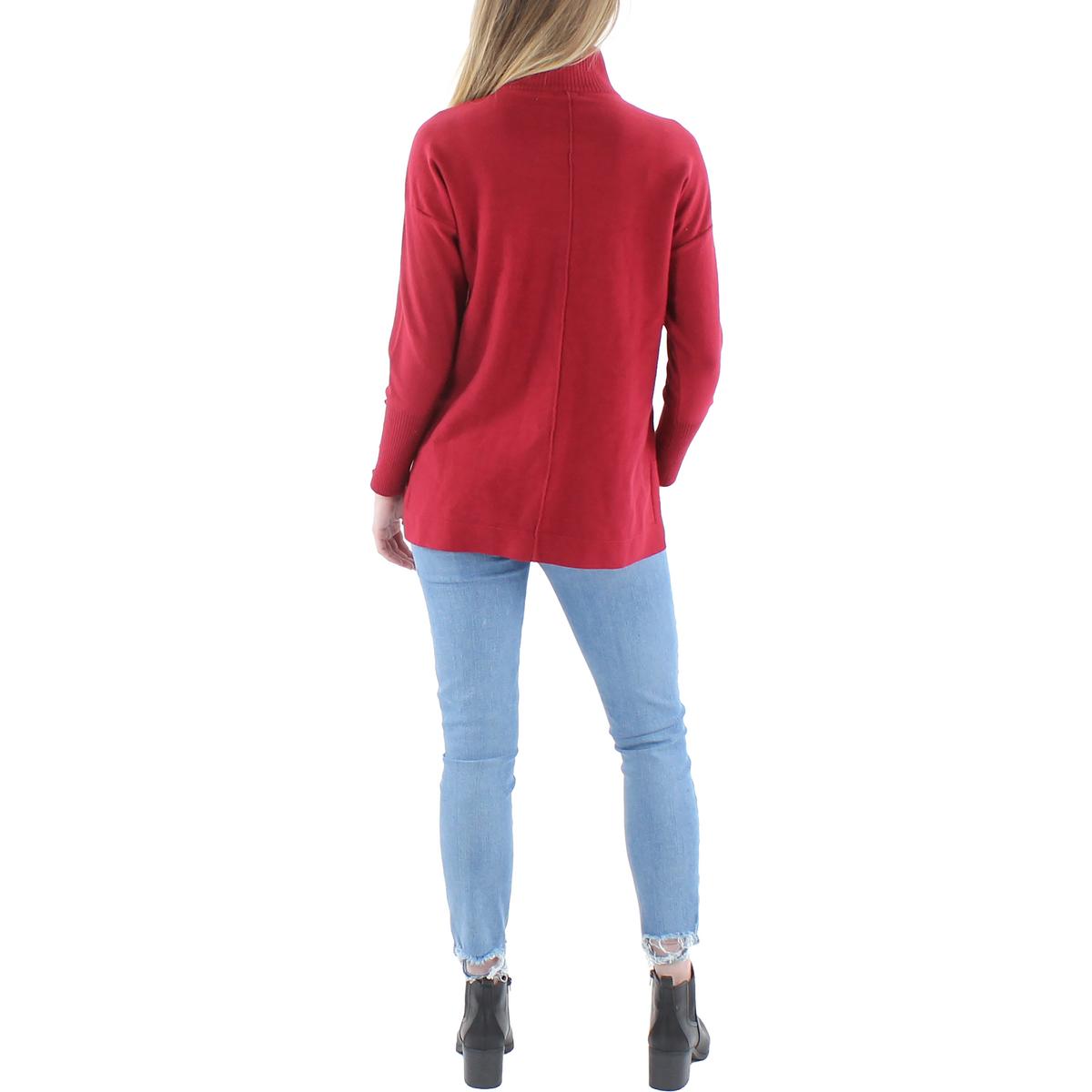 Womens Mock Collar Ribbed Trim Pullover Sweater