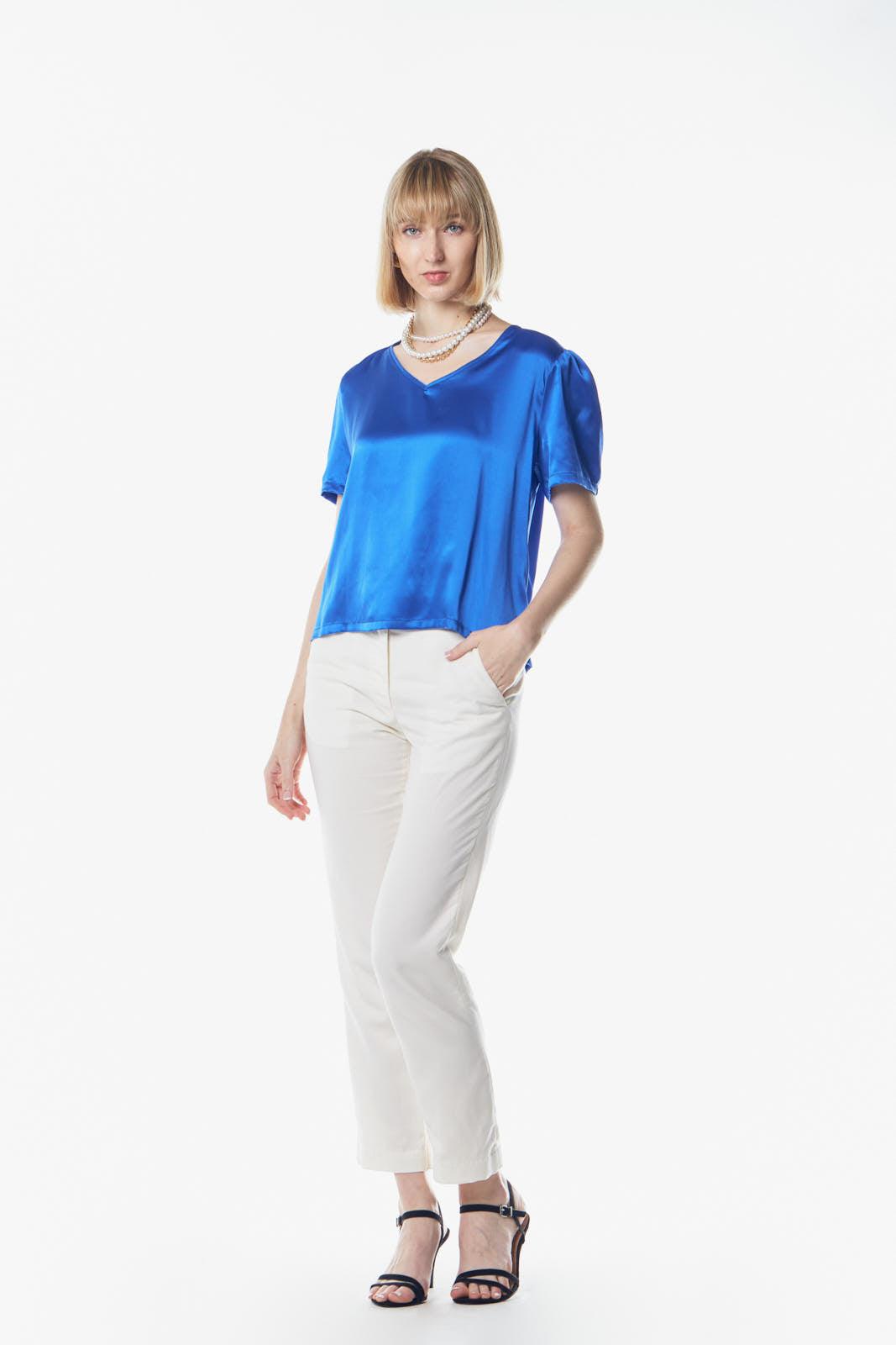 Shining V-Neck Blouse in Blue4