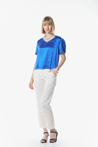 Shining V-Neck Blouse in Blue4