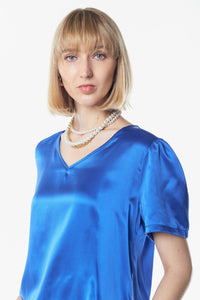 Shining V-Neck Blouse in Blue1
