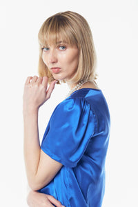 Shining V-Neck Blouse in Blue2