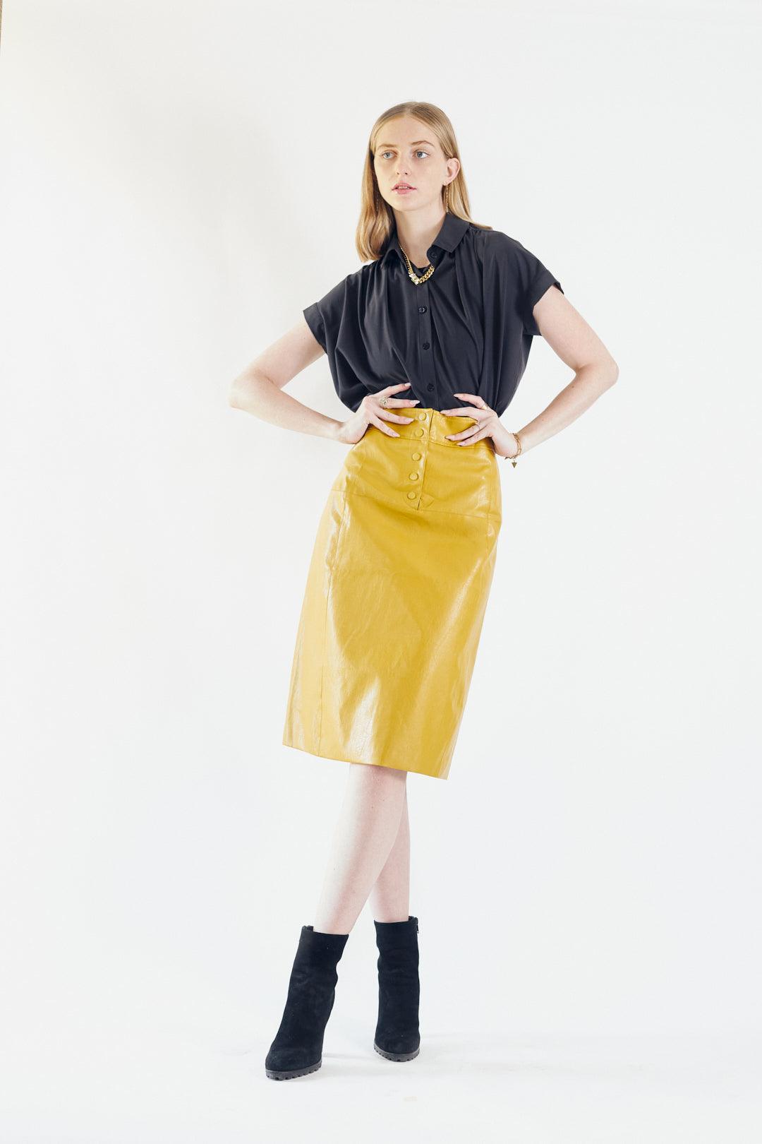 Glossy Vegan Leather Pencil Skirt2