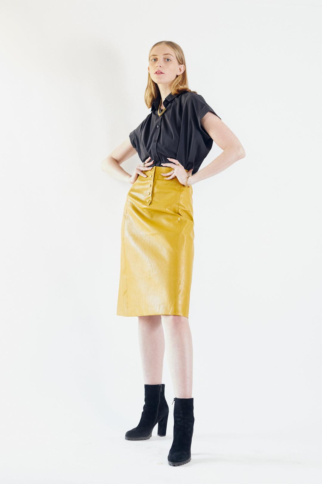 Glossy Vegan Leather Pencil Skirt1