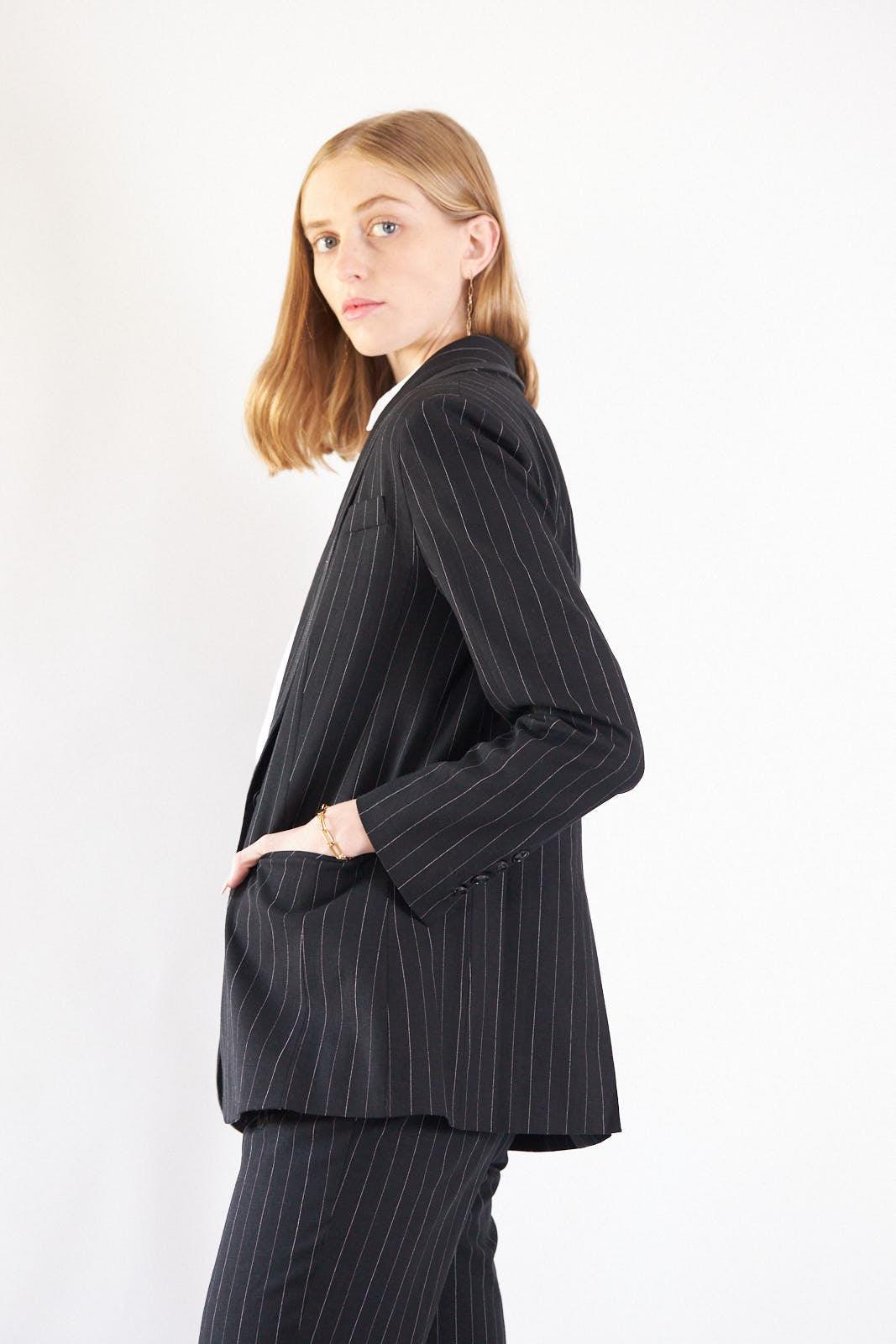 Black Pinstripes Oversize Blazer4