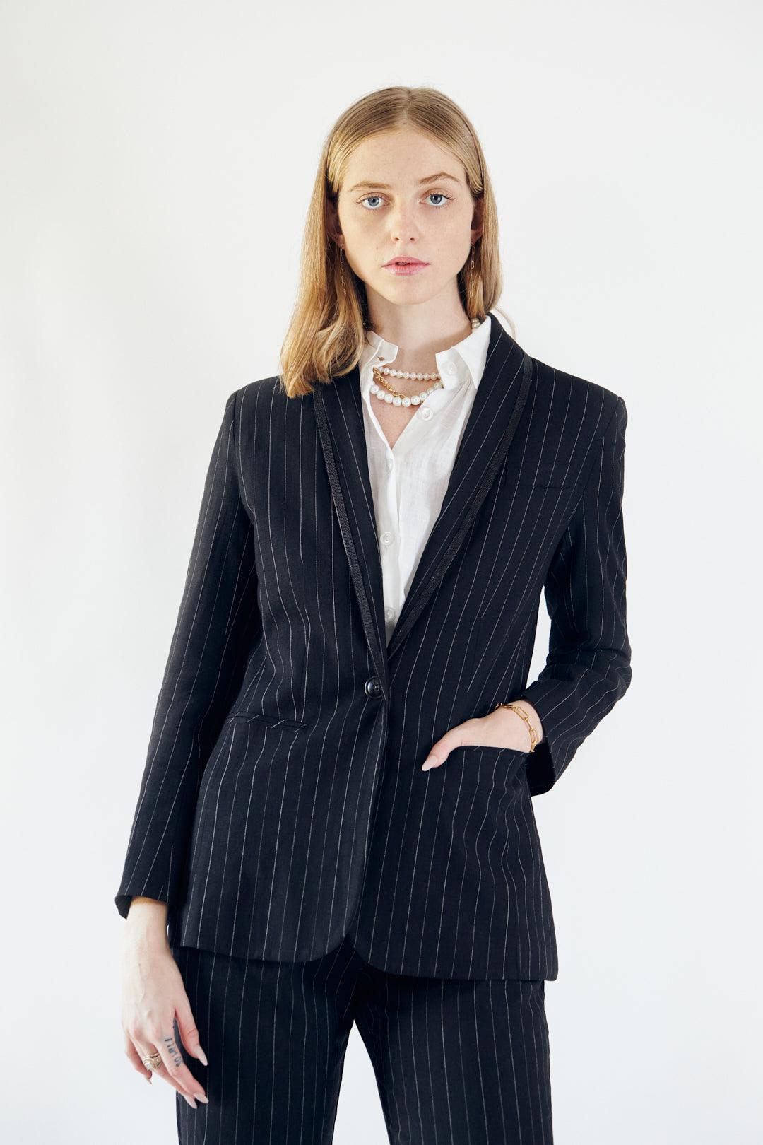 Black Pinstripes Oversize Blazer1