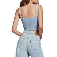 Womens Smocked Linen Cropped