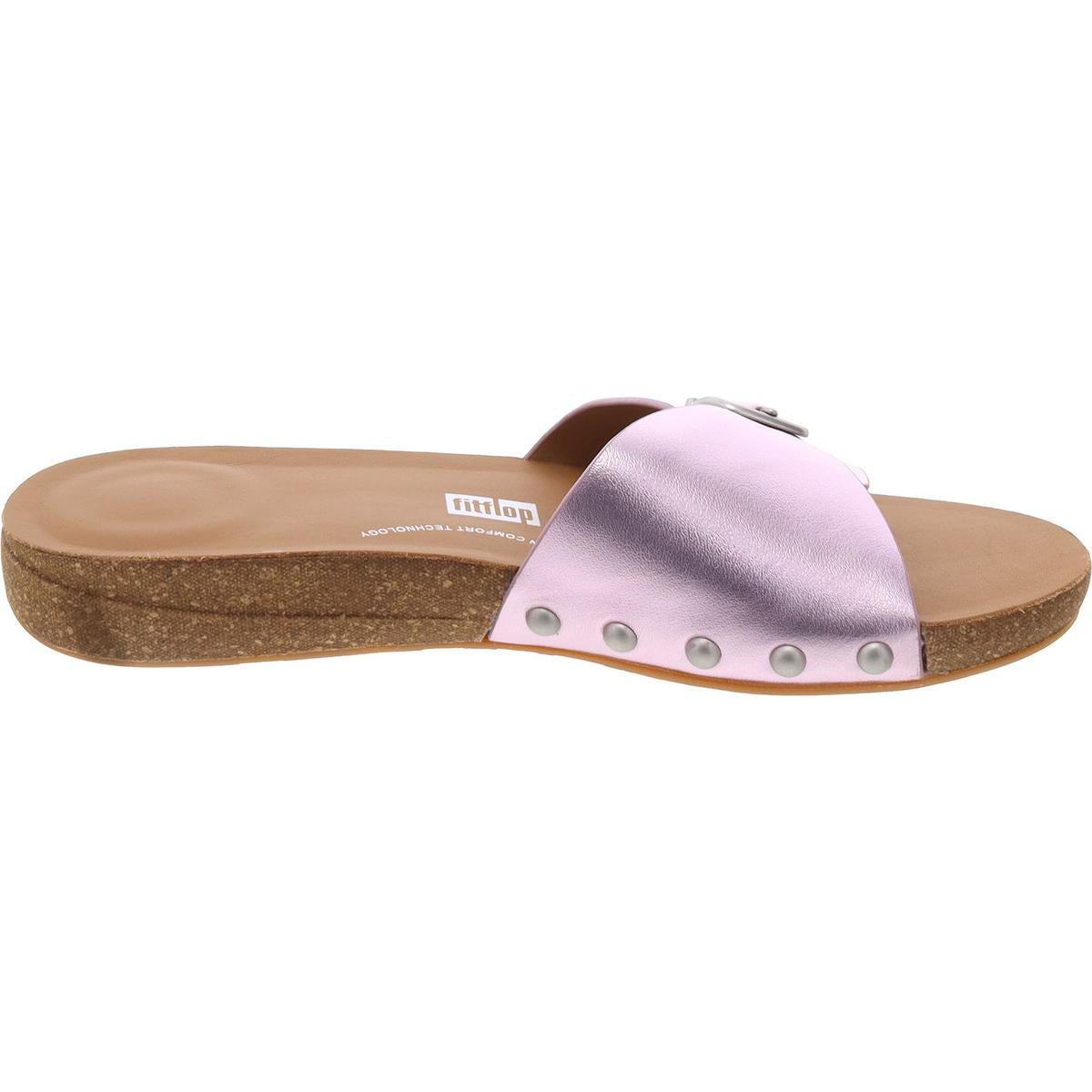 iQushion Adjustable Buckle Womens Metallic Manmade Slide Sandals