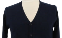 Royal Cashmere Wool Blend Mens Navy Blue Cardigan Sweater-L
