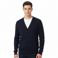 Royal Cashmere Wool Blend Mens Navy Blue Cardigan Sweater-L