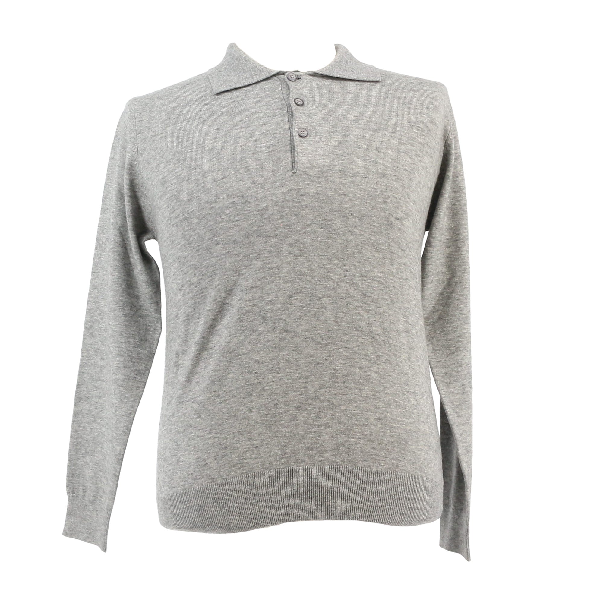 Wool Cashmere Blend Polo Big Mens Grey Sweater by Royal Cashmere
