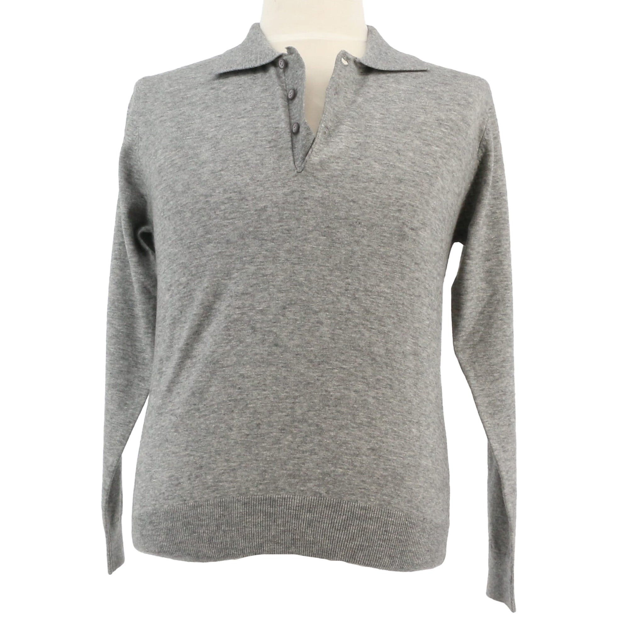 Wool Cashmere Blend Polo Big Mens Grey Sweater by Royal Cashmere