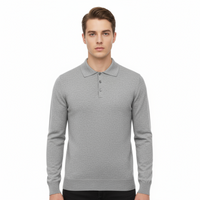 Wool Cashmere Blend Polo Big Mens Grey Sweater by Royal Cashmere