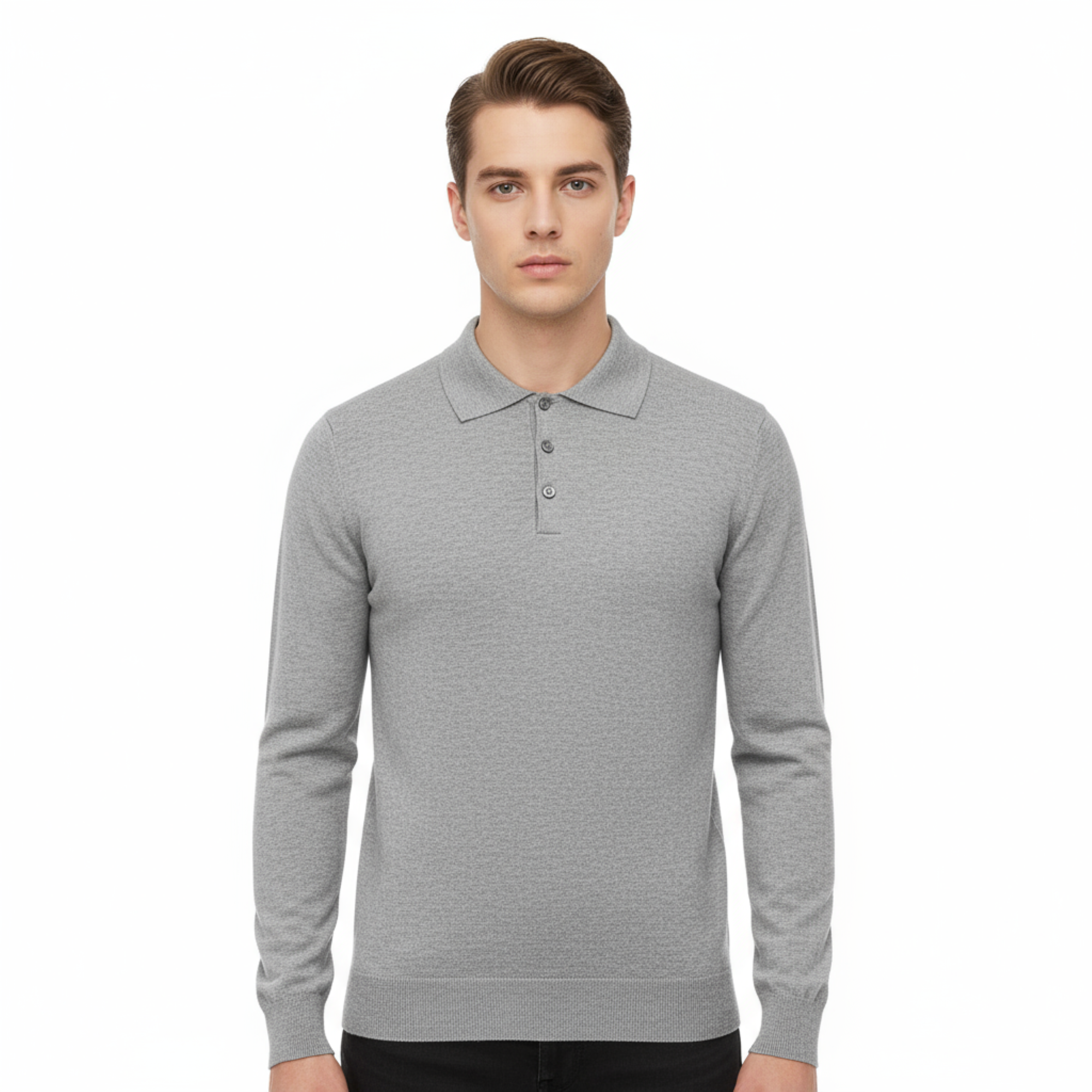 Wool Cashmere Blend Polo Big Mens Grey Sweater by Royal Cashmere