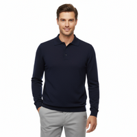 Wool Blend Polo Big Mens Navy Blue Sweater by Royal Cashmere