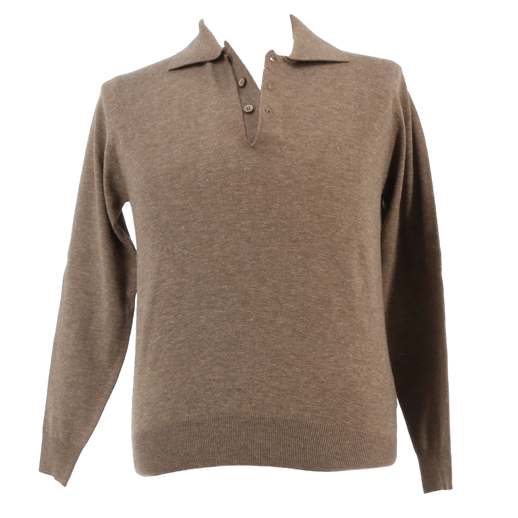 Wool Blend Polo Mens Brown Sweater by Royal Cashmere-M