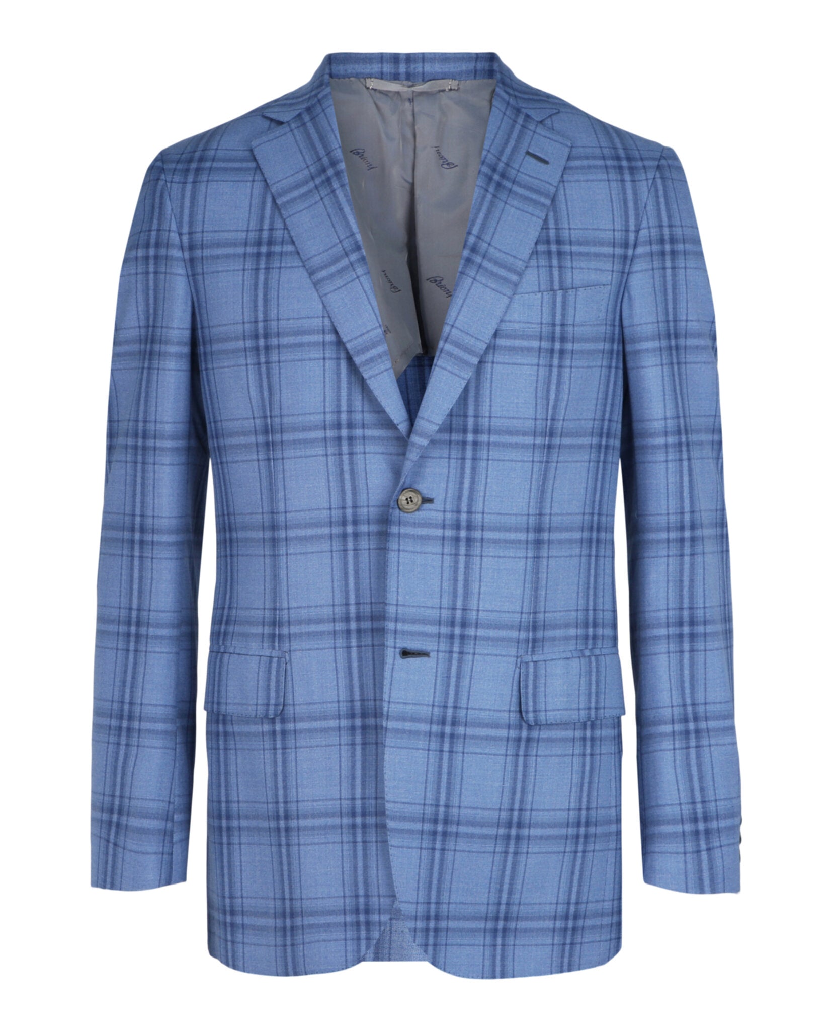 Brioni Mens Wool Plaid Single-Breasted Blazer